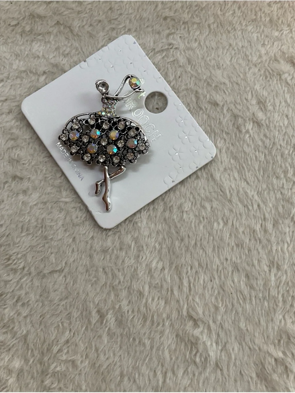 Mint Silver Ballerina Brooch with Aurora Rhinestones